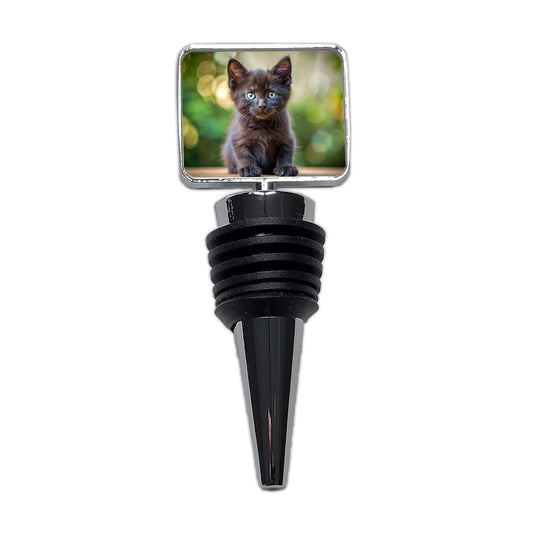 Black Cat Kitten Photo Wine Bottle Stopper