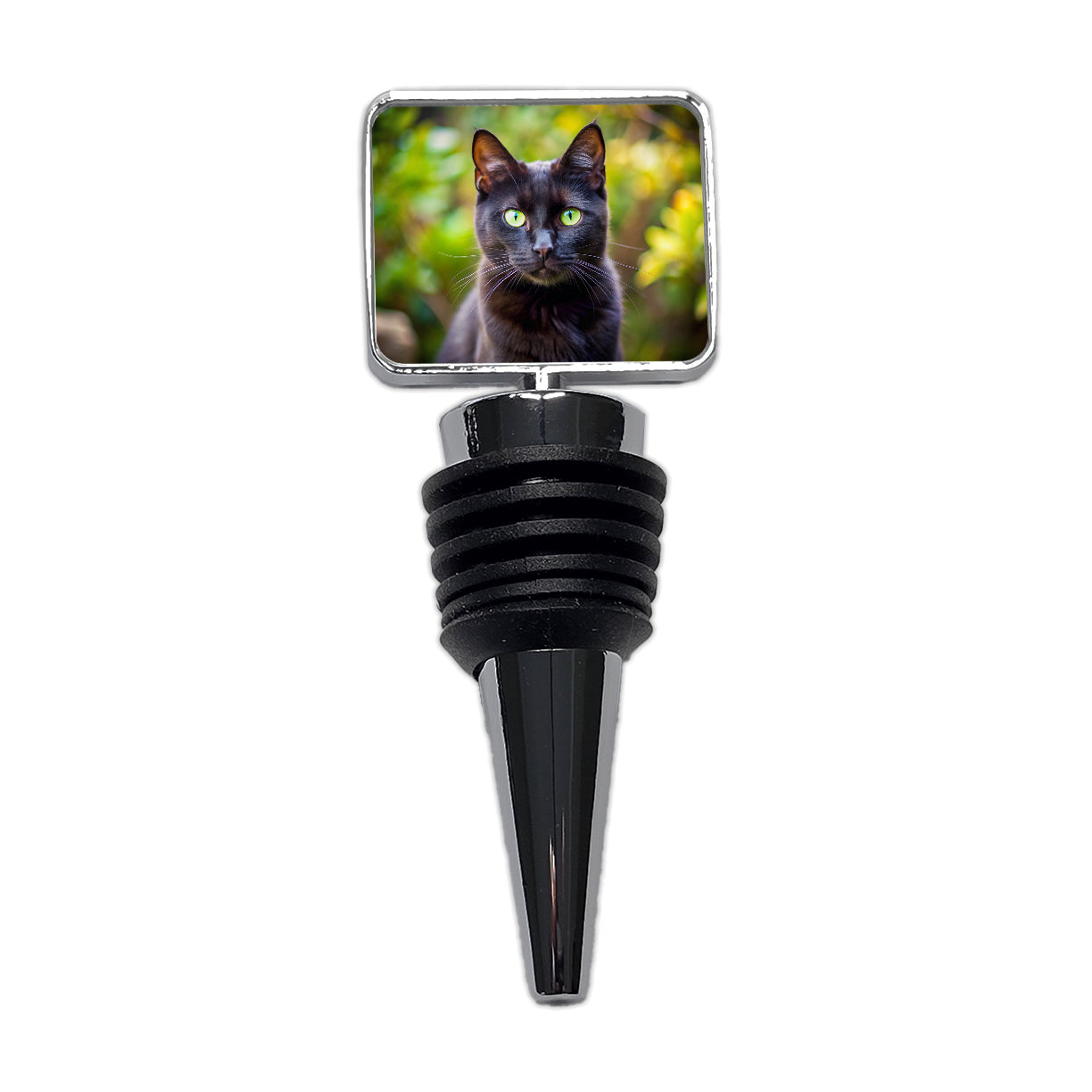 Black Cat Photo Wine Bottle Stopper