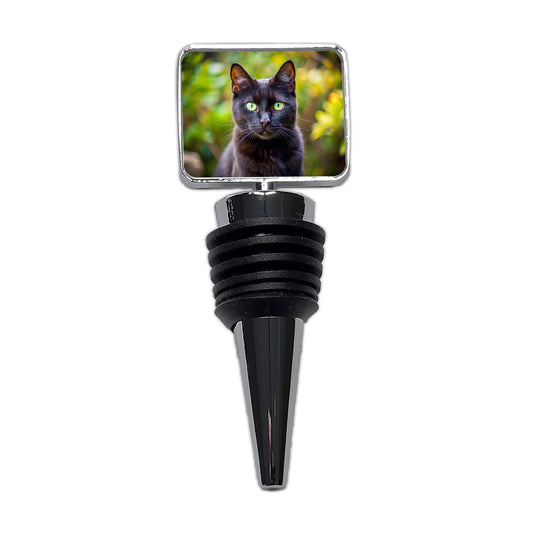 Black Cat Photo Wine Bottle Stopper