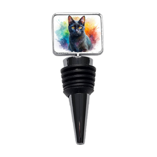 Black Cat Watercolor Style Wine Bottle Stopper