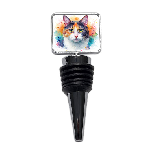 Calico Cat Watercolor Style Wine Bottle Stopper