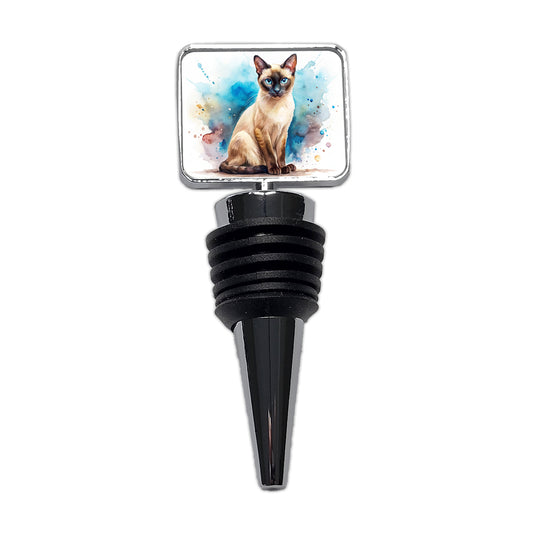 Siamese Cat Watercolor Style Wine Bottle Stopper