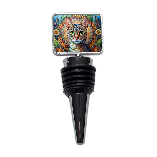 Tabby Cat Bohemian Art Wine Bottle Stopper