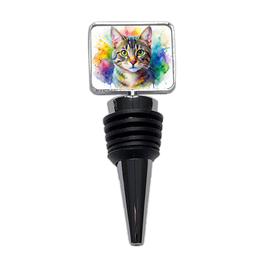 Tabby Cat Watercolor Style Wine Bottle Stopper