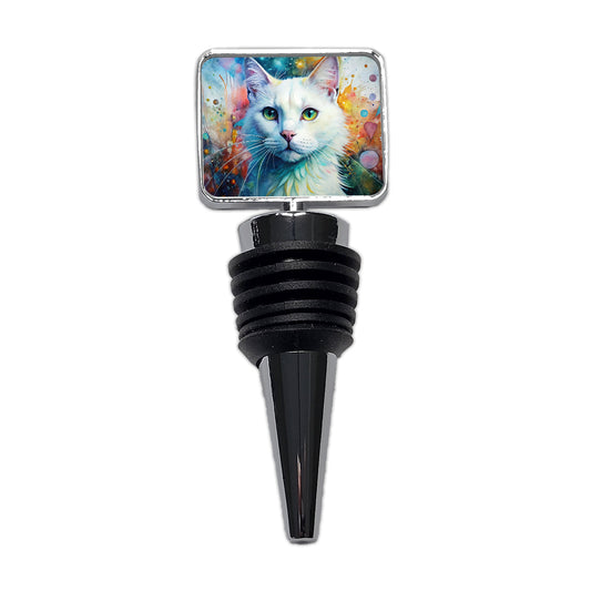 White Cat Abstract Art Wine Bottle Stopper