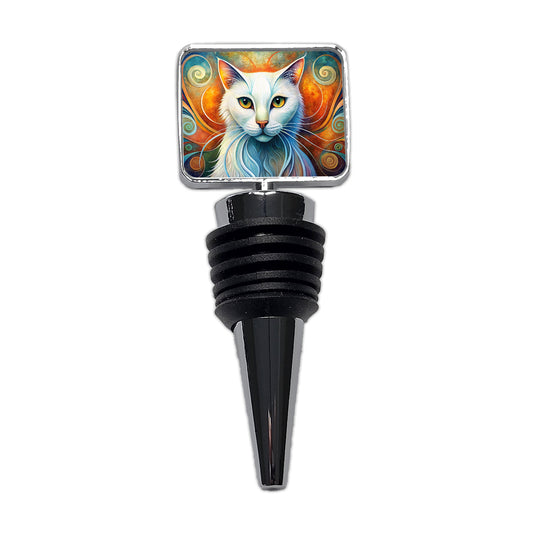 White Cat Abstract Stylized Art Wine Bottle Stopper