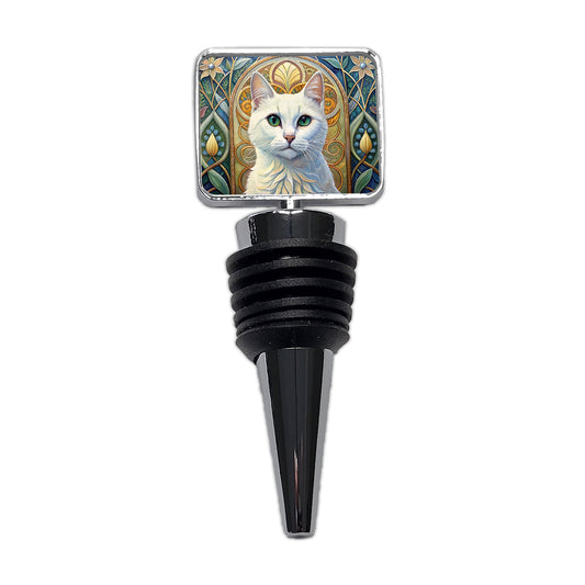 White Cat Art Nouveau Wine Bottle Stopper