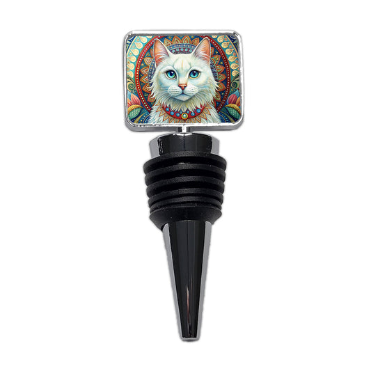 White Cat Bohemian Art Wine Bottle Stopper