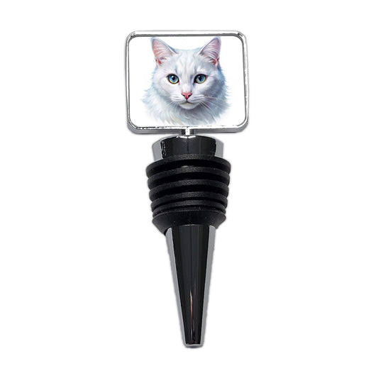 White Cat Illustration Wine Bottle Stopper