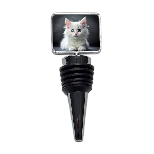 White Cat Kitten Photo Wine Bottle Stopper