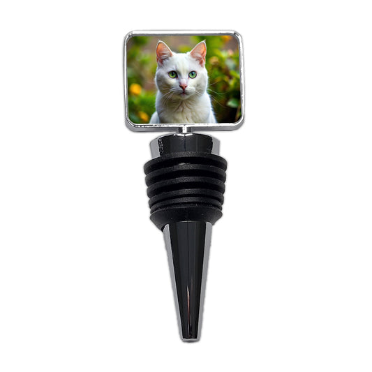 White Cat Photo Wine Bottle Stopper