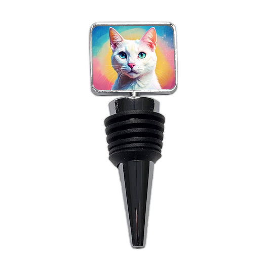 White Cat Pop Art Wine Bottle Stopper