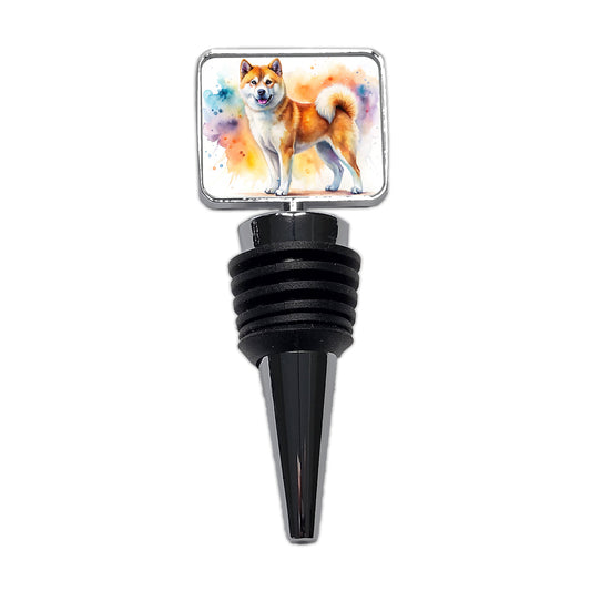 Akita Dog Watercolor Style Wine Bottle Stopper