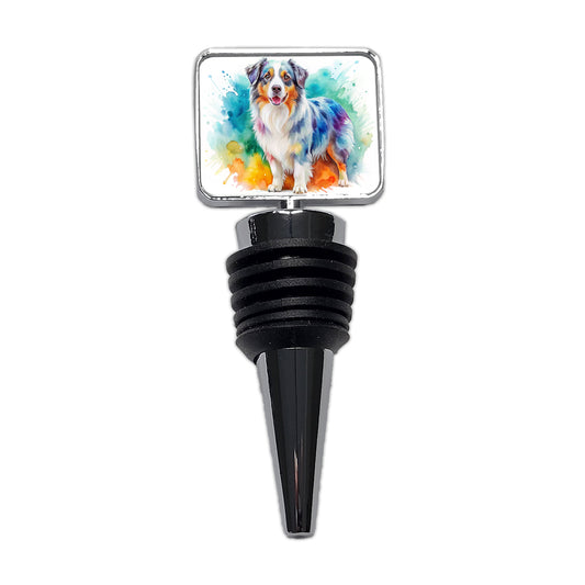 Australian Shepherd Dog Watercolor Style Wine Bottle Stopper