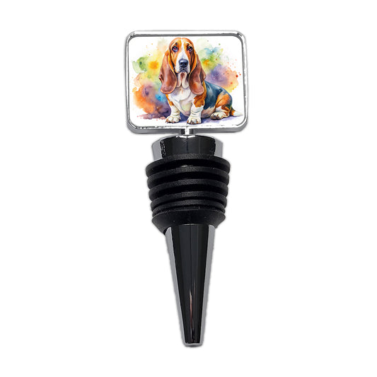 Basset Hound Dog Watercolor Style Wine Bottle Stopper