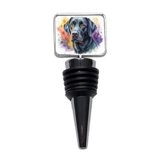 Black Labrador Retriever Dog Watercolor Style Wine Bottle Stopper