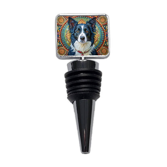 Border Collie Dog Bohemian Art Wine Bottle Stopper