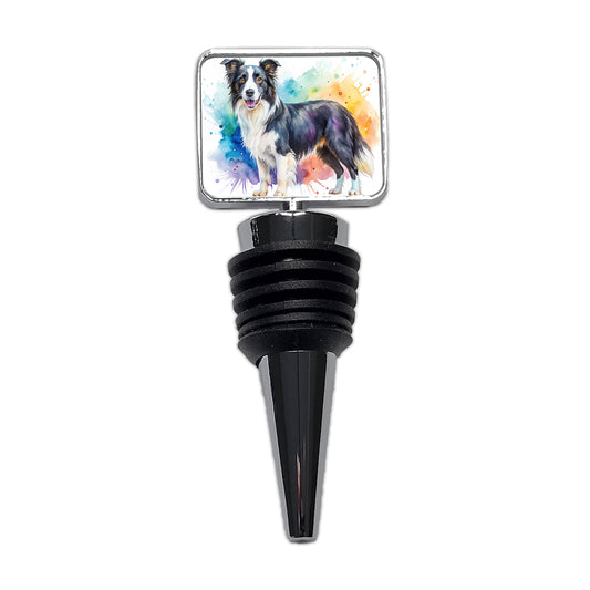 Border Collie Dog Watercolor Style Wine Bottle Stopper