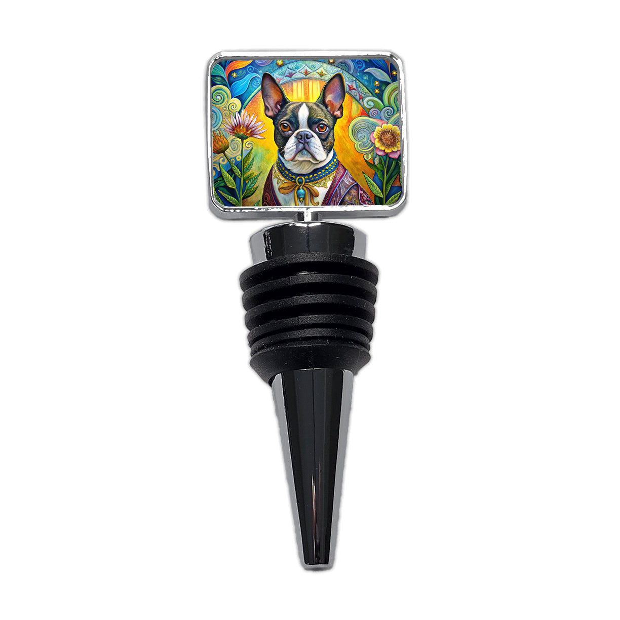 Boston Terrier Dog French Bohemian Art Wine Bottle Stopper