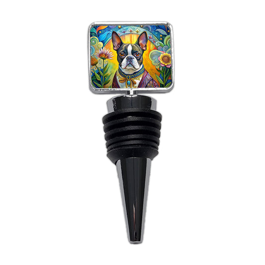Boston Terrier Dog French Bohemian Art Wine Bottle Stopper