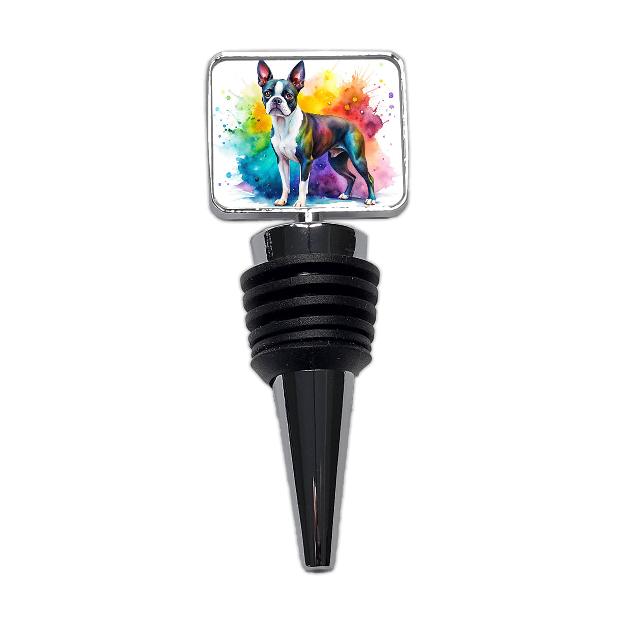 Boston Terrier Dog Watercolor Style Wine Bottle Stopper