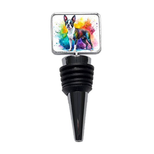 Boston Terrier Dog Watercolor Style Wine Bottle Stopper