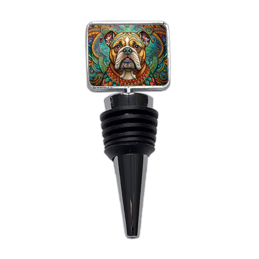 Bulldog Dog Bohemian Art Wine Bottle Stopper