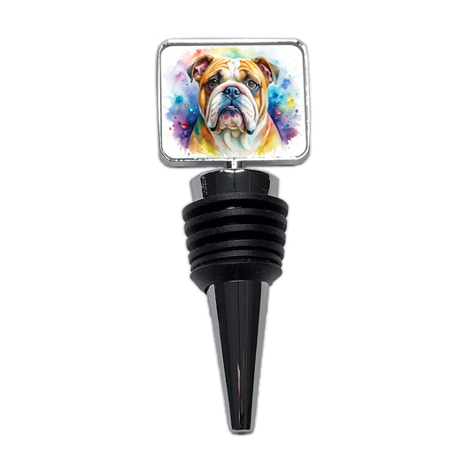 Bulldog Dog Watercolor Style Wine Bottle Stopper