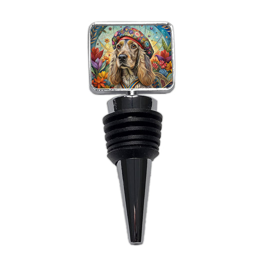 Cocker Spaniel Dog French Bohemian Art Wine Bottle Stopper