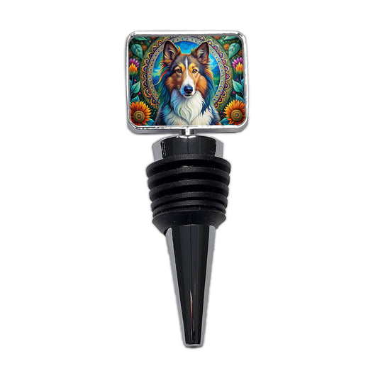 Collie Dog Bohemian Art Wine Bottle Stopper