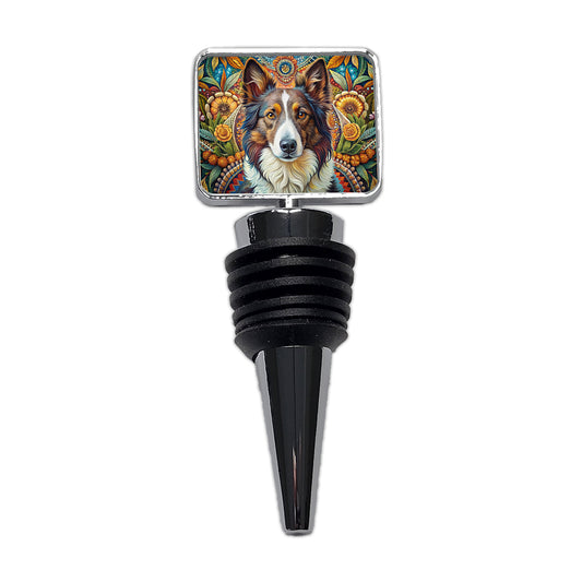Collie Dog French Bohemian Art Wine Bottle Stopper