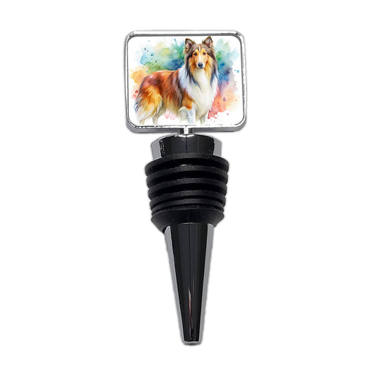 Collie Dog Watercolor Style Wine Bottle Stopper