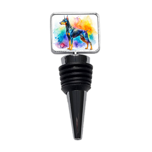 Doberman Pinscher Dog Watercolor Style Wine Bottle Stopper