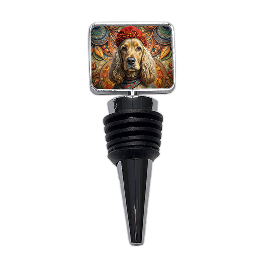 English Cocker Spaniel Dog French Bohemian Art Wine Bottle Stopper