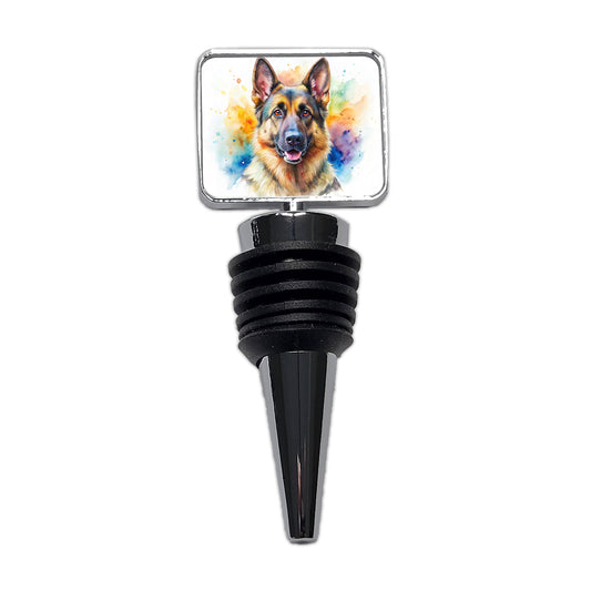 German Shepherd Dog Watercolor Style Wine Bottle Stopper