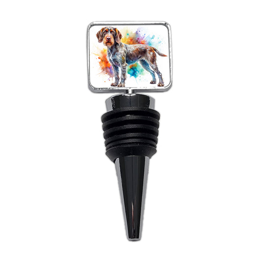 German Wirehaired Pointer Dog Watercolor Style Wine Bottle Stopper