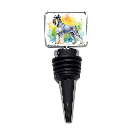 Giant Schnauzer Dog Watercolor Style Wine Bottle Stopper