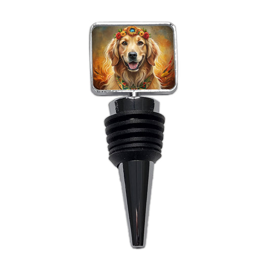Golden Retriever Dog Bohemian Art Wine Bottle Stopper