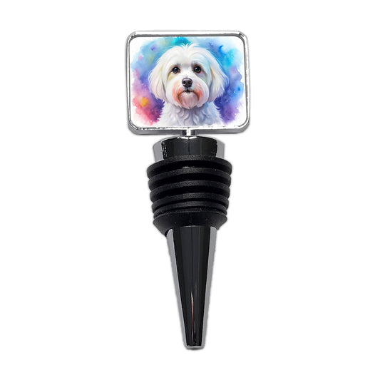 Maltese Dog Watercolor Style Wine Bottle Stopper