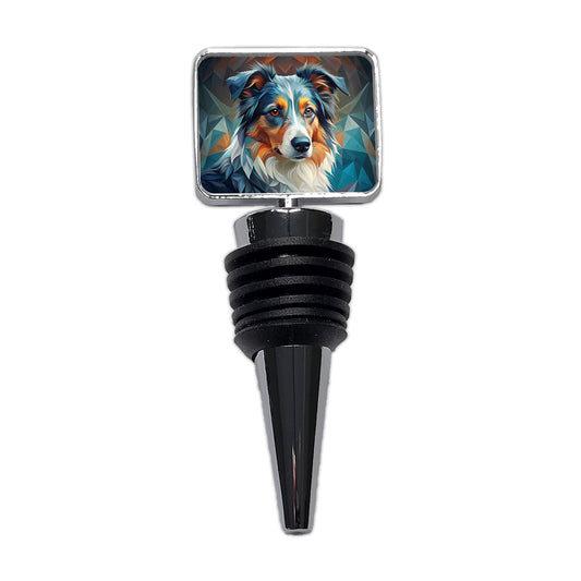 Miniature American Shepherd Dog Abstract Stylized Art Wine Bottle Stopper