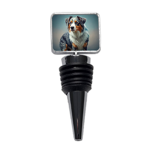 Miniature American Shepherd Dog Contemporary Art Wine Bottle Stopper