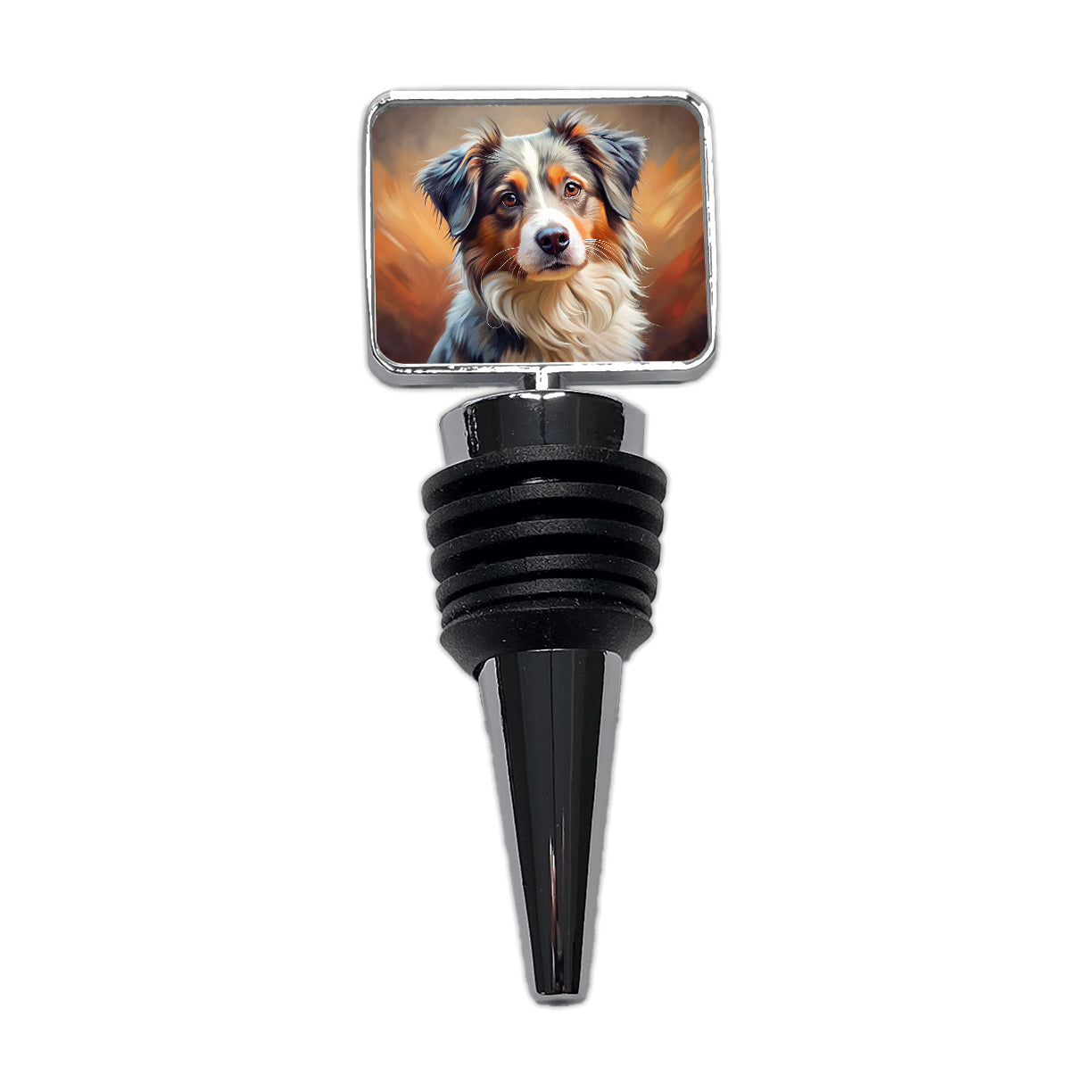 Miniature American Shepherd Dog Expressionism Art Wine Bottle Stopper