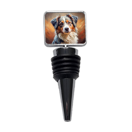Miniature American Shepherd Dog Expressionism Art Wine Bottle Stopper