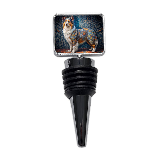 Miniature American Shepherd Dog French Bohemian Art Wine Bottle Stopper