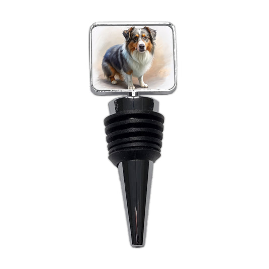 Miniature American Shepherd Dog Illustration Wine Bottle Stopper