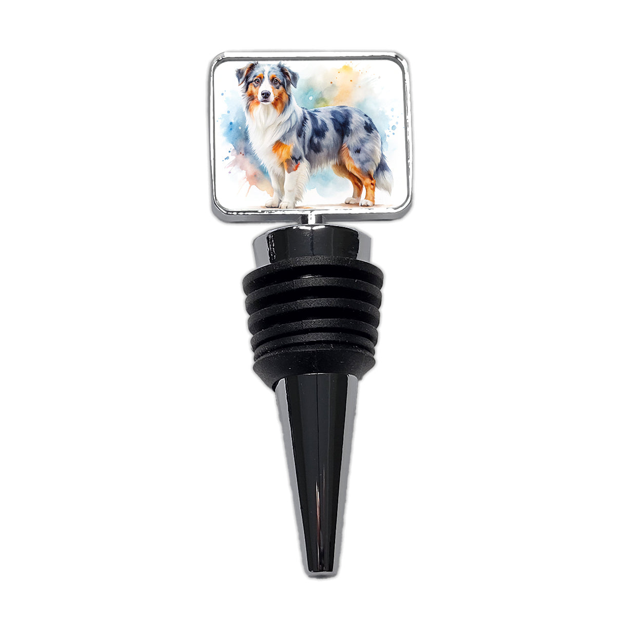 Miniature American Shepherd Dog Watercolor Style Wine Bottle Stopper