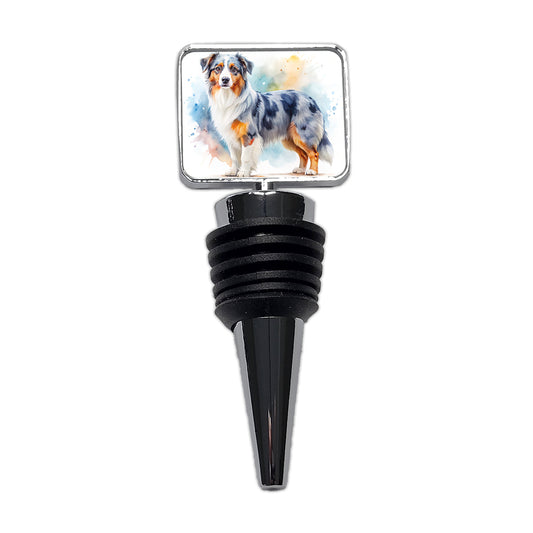 Miniature American Shepherd Dog Watercolor Style Wine Bottle Stopper