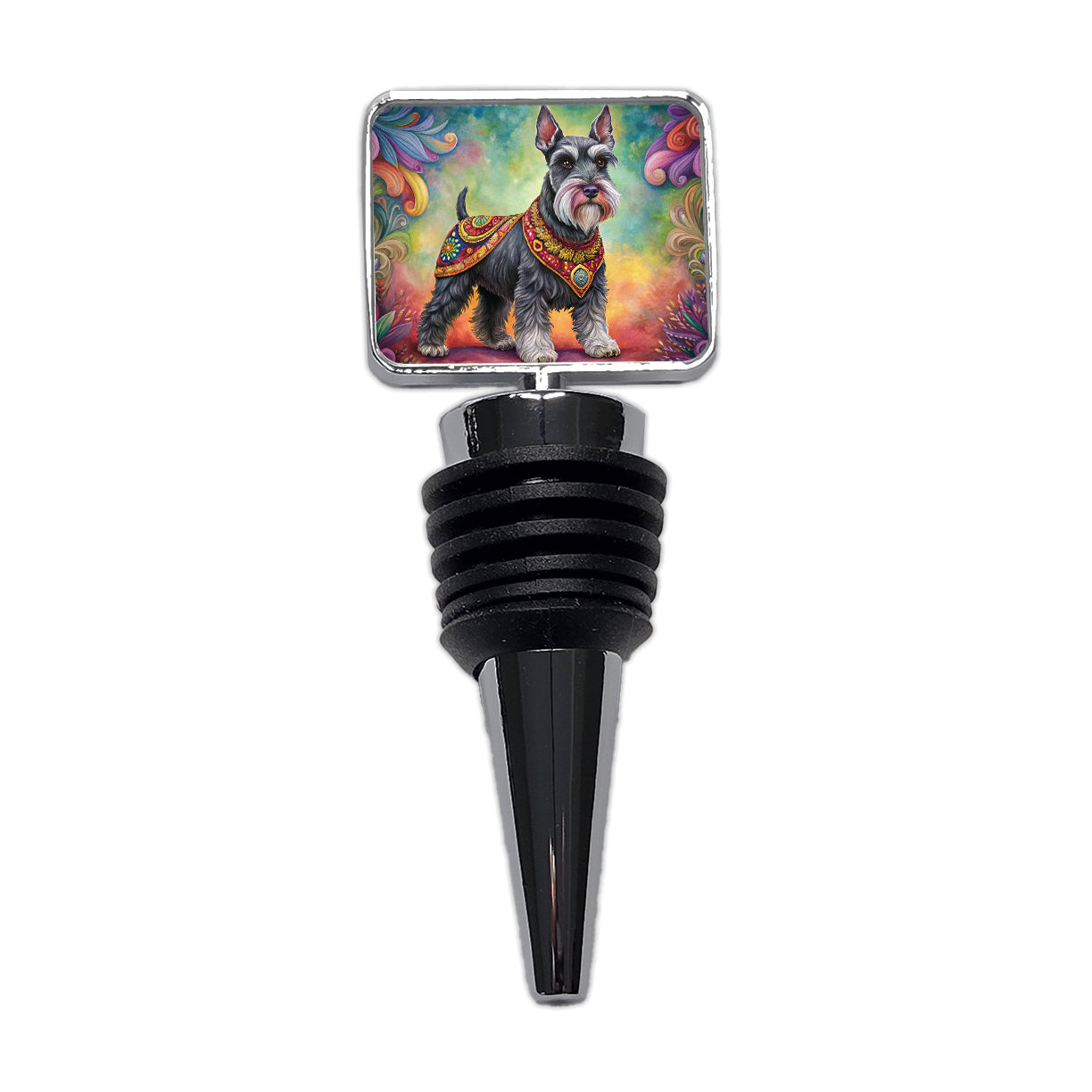 Miniature Schnauzer Dog Bohemian Art Wine Bottle Stopper