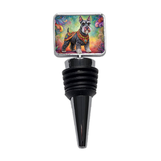 Miniature Schnauzer Dog Bohemian Art Wine Bottle Stopper