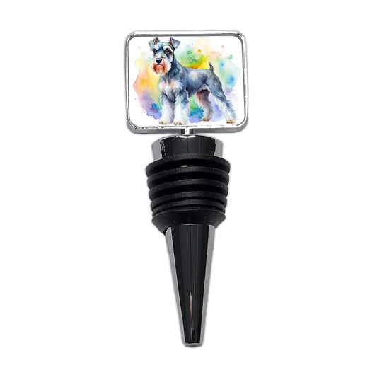 Miniature Schnauzer Dog Watercolor Style Wine Bottle Stopper